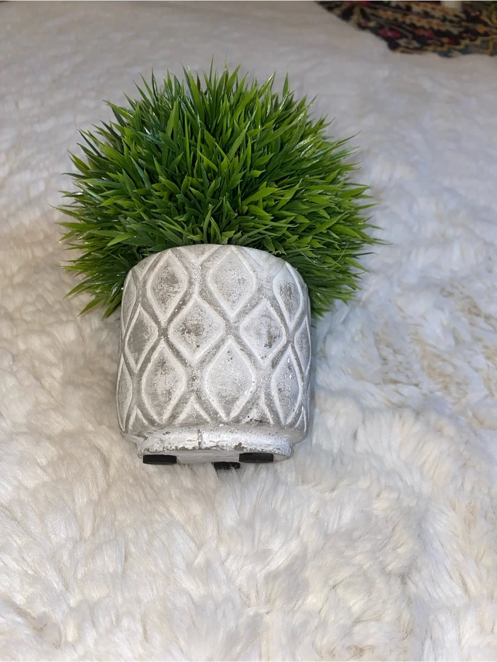 Green Faux Topiary Ball in Textured White Planter - Home Accents